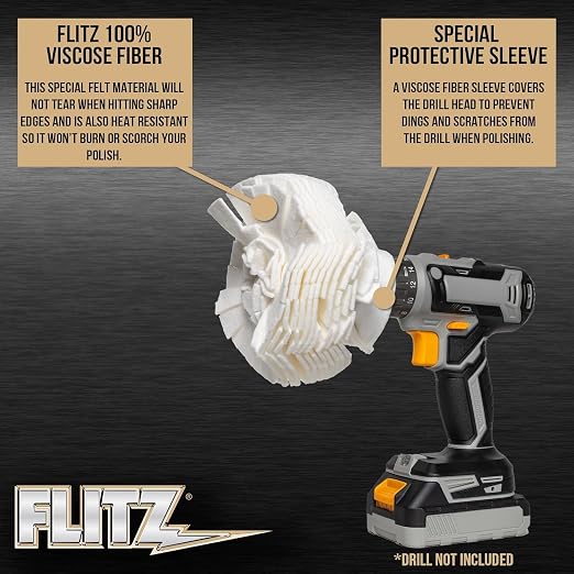 Flitz Buff Ball w/ 1.76oz Metal Polish Paste - 5in Drill Buffer Polisher - Image 6