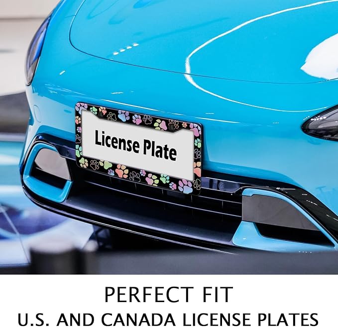 Dog Paw Car License Plate Frames, Colorful Pet Paw Printed License Plate Holder - Image 5