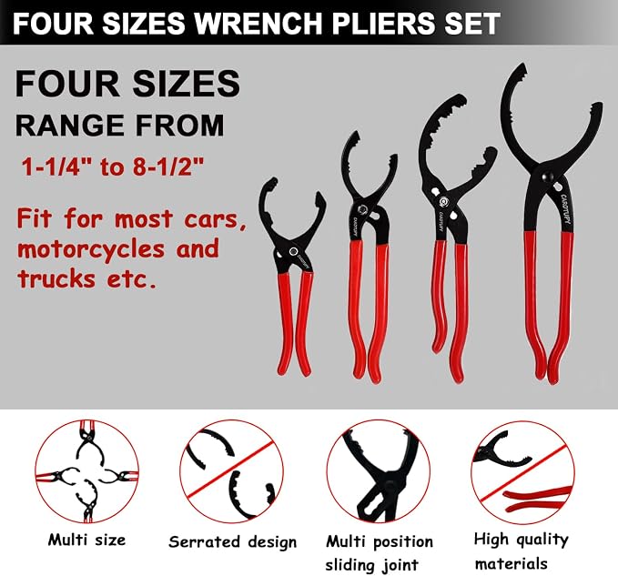 5Pcs Adjustable Oil Filter Pliers Set, Universal Oil Filter Removal Tool - Image 3