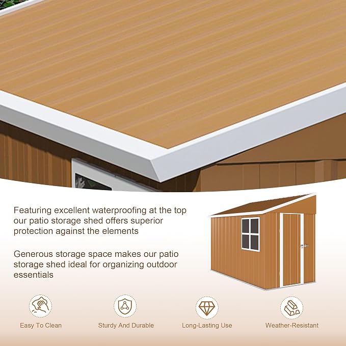 8 x 4 FT Outdoor Lean to Storage Shed, Metal Garden Tool Shed - Image 4