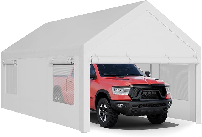 JY QAQA Carport, 12x20 FT Heavy Duty Carport Reinforced Steel Poles by JYQAQA