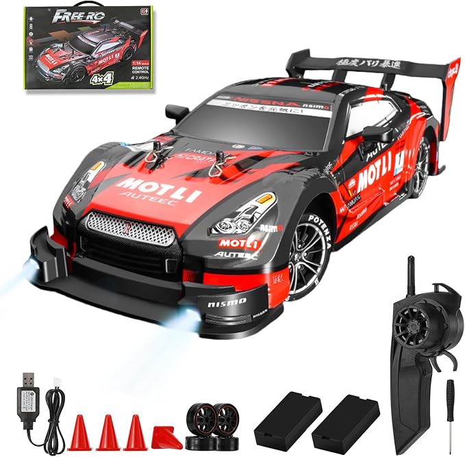 RC Drift Car, 1:14 Scale GTR Model, 4WD 28KM/H High Speed Remote Control Racing by authticar