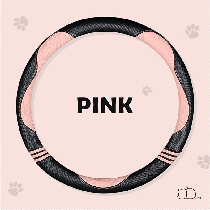 Car Steering Wheel Covers for Women Padded Carbon Fiber PU Leather Cute Auto - Image 3