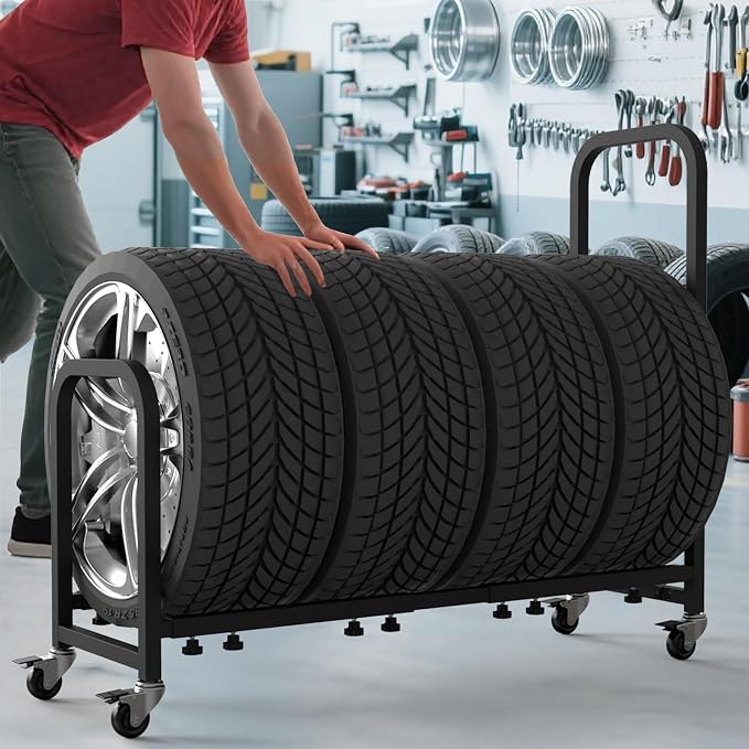 Rolling Tire Rack 43.5" x 13" x 37.4", 2 in 1 Metal Garage Tire Storage Rack - Image 7