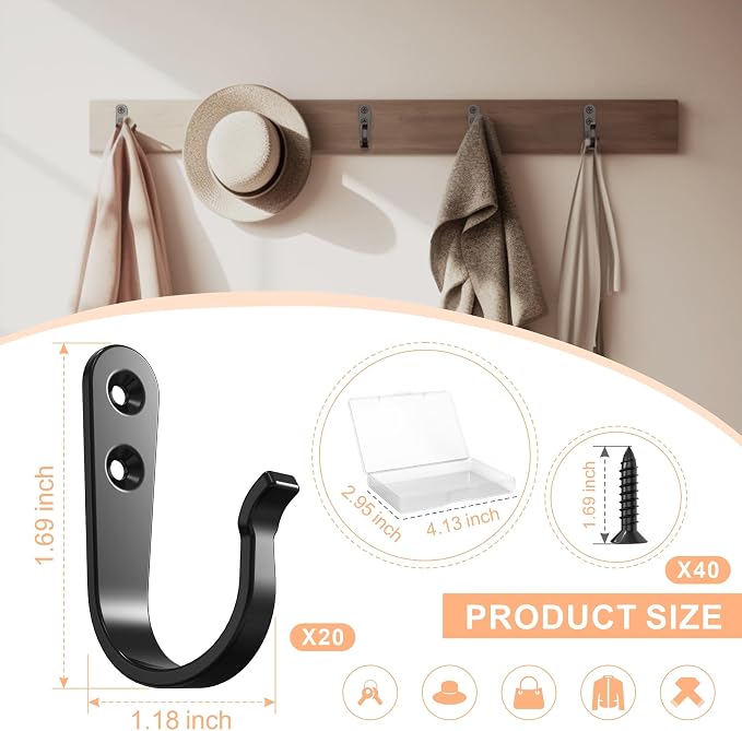20PCS Wall Hooks for hanging, Metal Wall Hooks for Coats, Coat hooks for Wall - Image 5