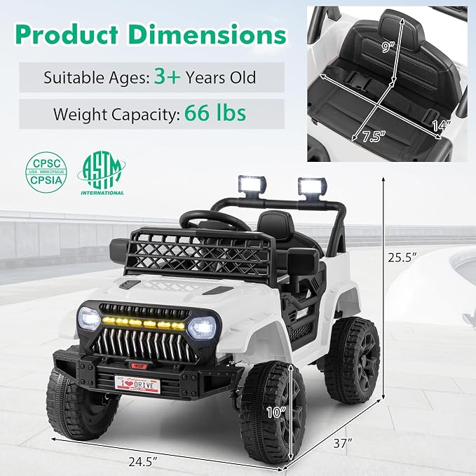Costzon Kids Ride On Truck, 12V Battery Powered Electric Vehicles w/Remote - Image 6