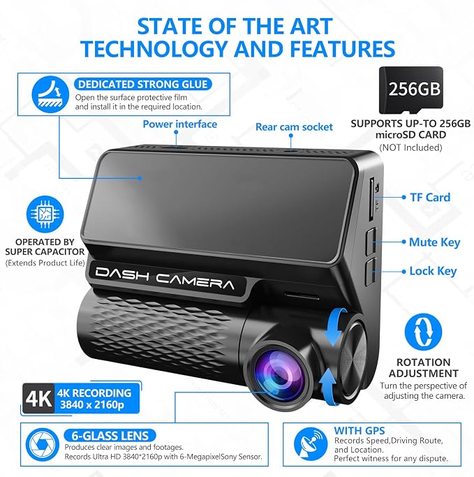 4K Dash Cam Front and Rear, 30FPS Dash Camera - Image 3