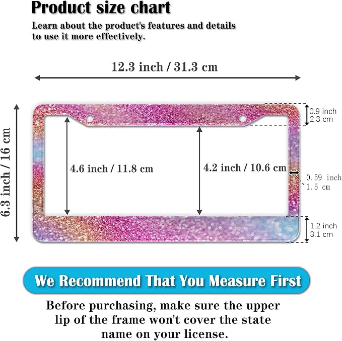 License Plate Frame Multicolor License Plate Holder Shining Rainbow Gradient - Image 2