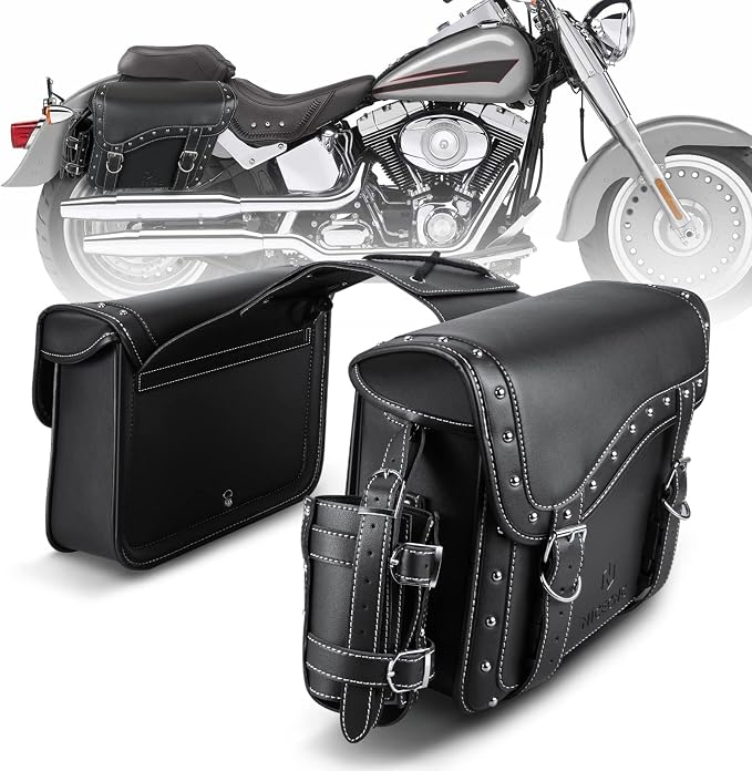NICECNC Motorcycle Saddle Bags, PU leather Motorcycle Saddlebags, Reinforced by Nicecnc