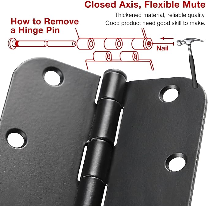 108 Pack Rounded Matte Black Door Hinges 3.5 Inch 5/8" Radius - Image 6