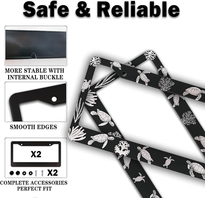 Automotive Exterior Accessories Black and White License Plate Frames Turtle - Image 4