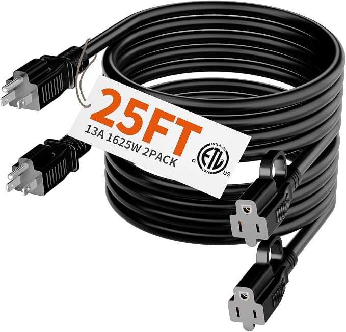 HUANCHAIN Indoor Outdoor Black Extension Cord 25 ft 2 Pack Waterproof, 16/3 by huanchain