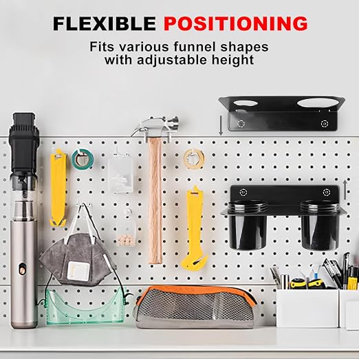 Oil Dual Funnel Holder Storage Rack Includes 2 Plastic Removable Drip Cups - Image 6