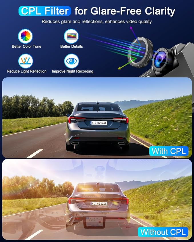 Dash Cam Front and Rear 5GHz WiFi Dashcam - Image 2