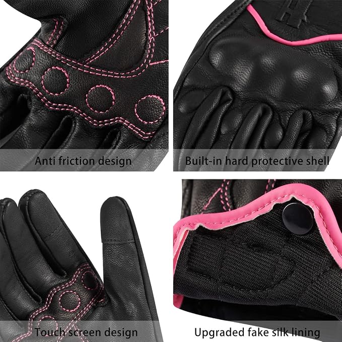 Harssidanzar Women's Motorcycle Gloves, Leather Motorcycle Gloves, Motorbike - Image 5