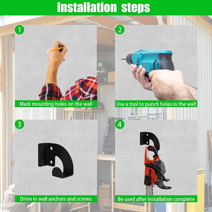 Chainsaw Hanger, Heavy Duty Chainsaw Wall Mount Holder, Organizer Mounted - Image 6