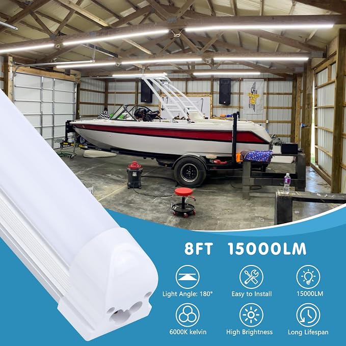 12 Pack, Led Shop Lights, 8FT Led Shop Light, 100W 6000K 15000LM Clear White - Image 6