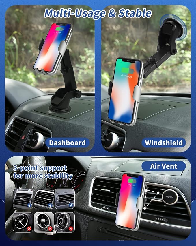 15W Car Mount Charger Qi Fast Wireless Charging Phone Mount, Windshield - Image 7