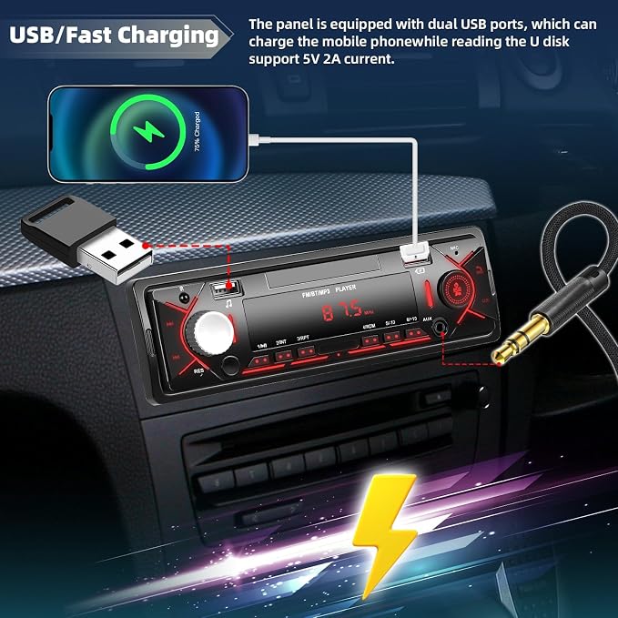 Car Radio Single Din Bluetooth Digital Car Stereo Receiver Hands-Free Calls - Image 5