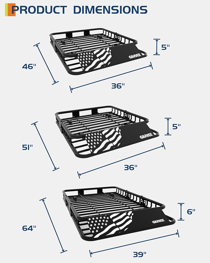 46" x 36" Universal Roof Rack Carrier Basket, 200 Lbs Capacity Car Cargo Rack - Image 3