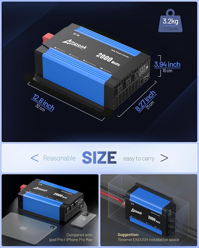 Ampeak 2000W Power Inverter Conversion Efficiency 89.37% Inverter 12V to 110V - Image 5