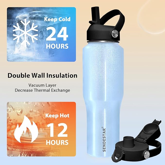 SENDESTAR 40oz Stainless Steel Water Bottle, Double Wall Vacuum Insulated Bottle - Image 2