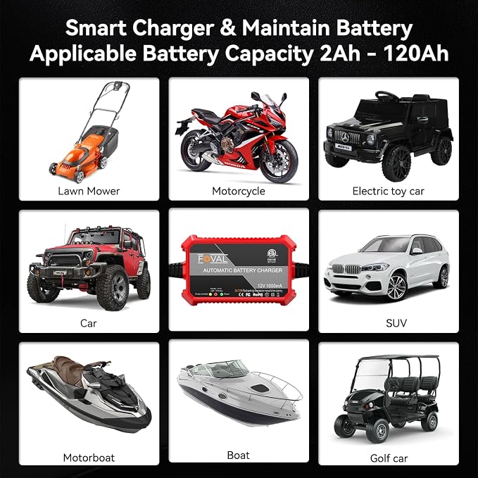 FOVAL Fully Automatic Trickle Charger, 1000mA 12V Smart car Battery Charger - Image 8