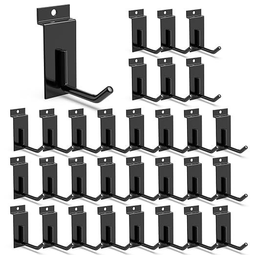 3-H Slatwall Accessories 30 Pack, 2 Inch Slatwall Hooks & Hangers, Heavy Duty by 3-H