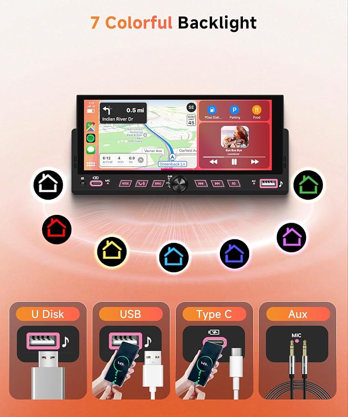 Car Stereo Single Din Wireless Carplay 6.86 inch Touch Screen Android Auto - Image 7