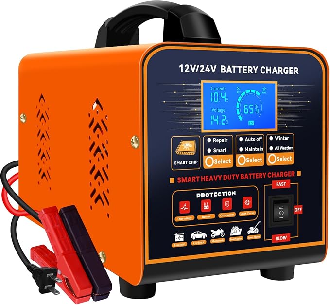 SolaMr 12V 24V Heavy Duty Car Battery Charger, 0-20A Trickle Charger by SolaMr