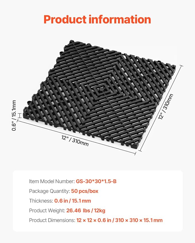 VEVOR Interlocking Drainage Mat, 12” x 12” Modular Interlocking Cushion - Image 8