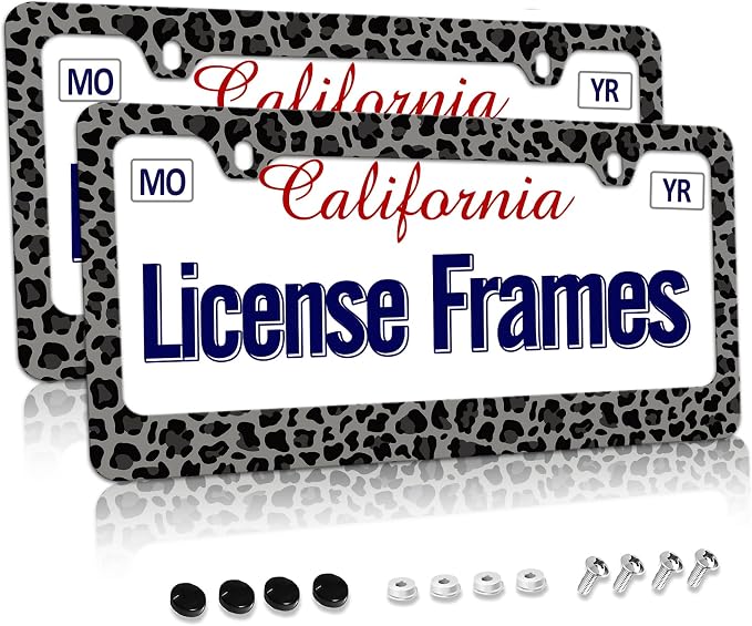 Stainless Steel Black Cheetah License Plate Holder Leopard Print License Plate by Unknown