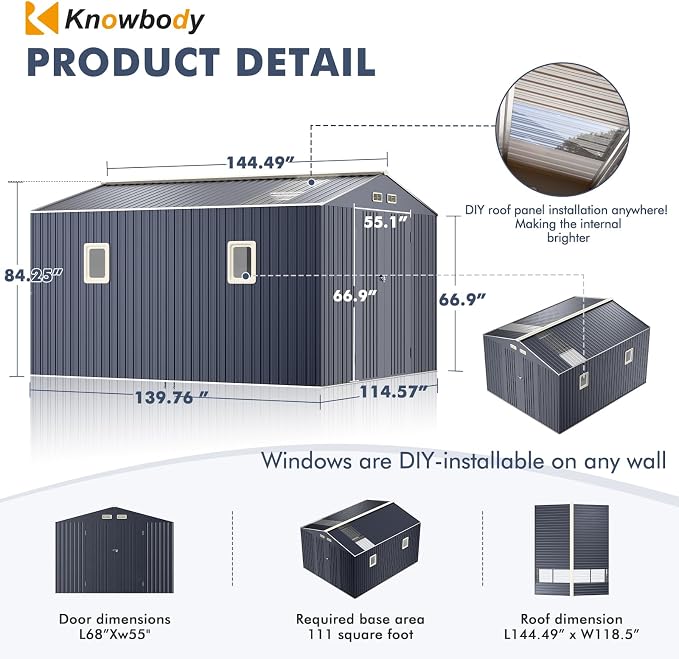 10x12 Metal Shed with Floor Frame Kit & Reinforced Construction - Image 2