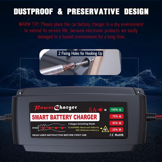 BMK 12V 5A Smart Battery Charger Portable Battery Maintainer - Image 6