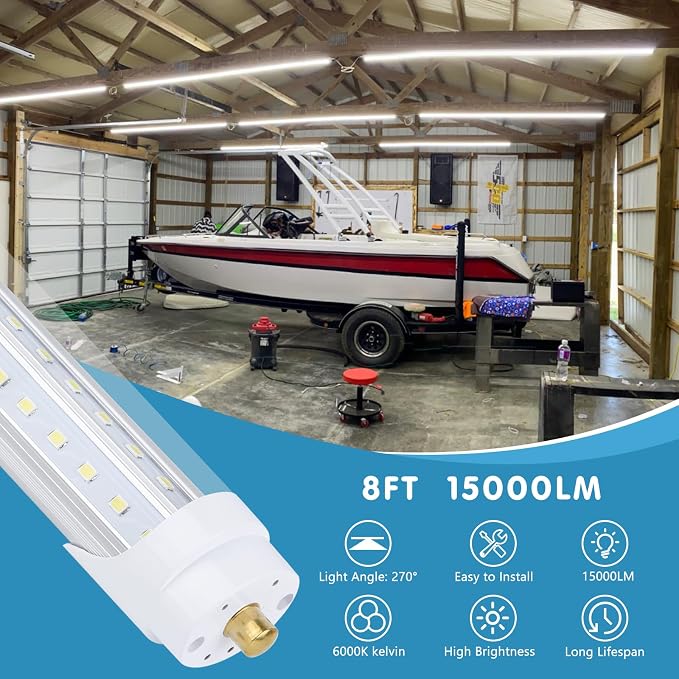 12 Pack, 100W 8ft Led Bulbs, 100lm 6000k 8' Led Bulbs, V Shaped Clear Cover T8 - Image 7