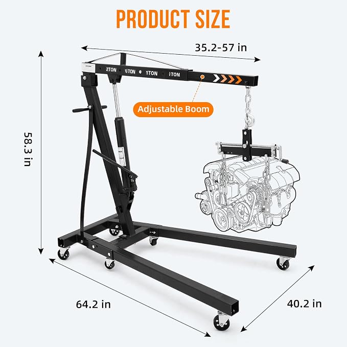 Engine Hoist with Lever, 2 Ton 4000 Lbs Heavy Duty Folding Cherry Picker Engine - Image 5