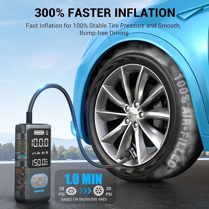 AVAPOW AP18 Tire Inflator Portable Air Compressor, 300% Faster 150 PSI Cordless - Image 2
