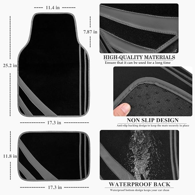 CAR PASS Carpet Car Floor Mats, Edge Leather Waterproof Car Mats - Image 2