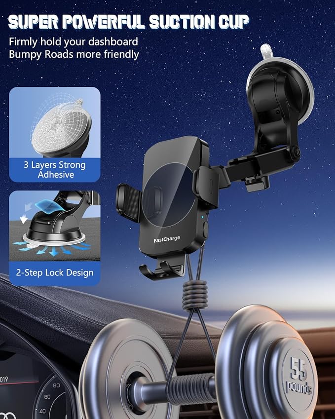 Wireless Car Charger, Fast Charging Phone Holder 3 in 1 Phone Mount Auto - Image 5