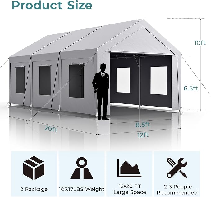 Carport 12x20 ft Heavy Duty, Car Port - Image 7