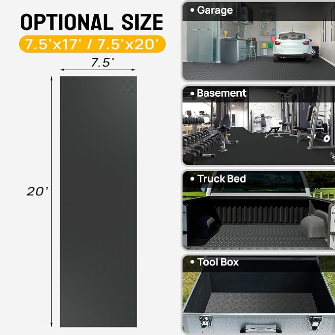 TUFFIOM 7.5 x 20 FT Garage Floor Mat, Thickened Diamond Plate PVC Garage Mats - Image 6