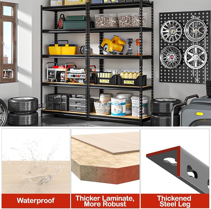 5-Tier Adjustable Metal Storage Shelves Heavy Duty Garage Shelving, Basement & - Image 4