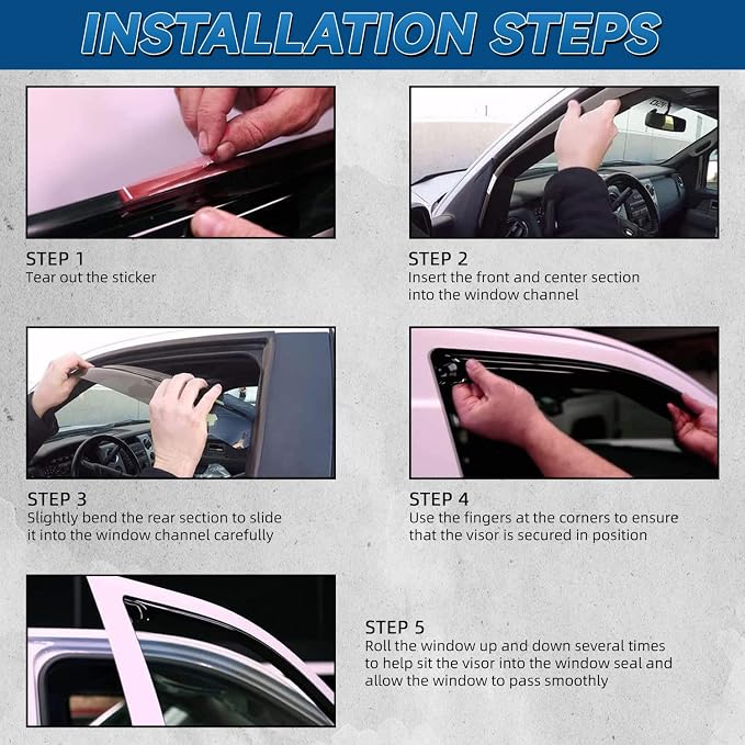 Set of 2 in Channel Front Doors Smoke Sun/Rain Guard Wind Deflector Tape-On - Image 5