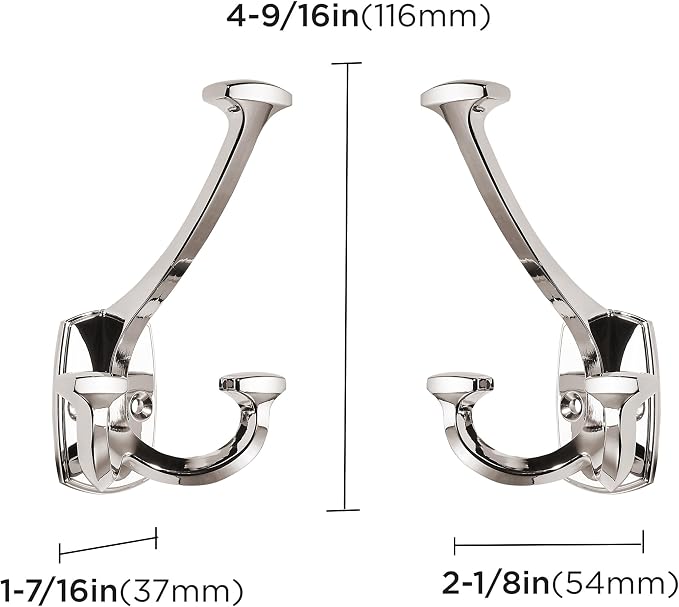 Large Wall Double-Sided Hook 5 Pack Polished Nickel Hook Decorative Heavy Duty - Image 2