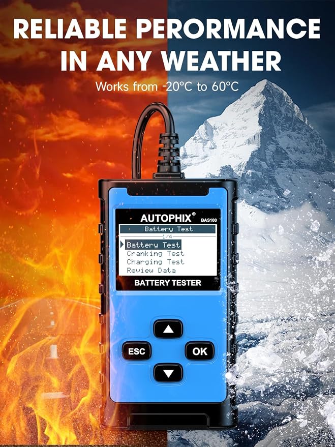 AUTOPHIX BAS100 Car Battery Tester, 12V 24V Load Tester, 100-2000 CCA Digital - Image 6
