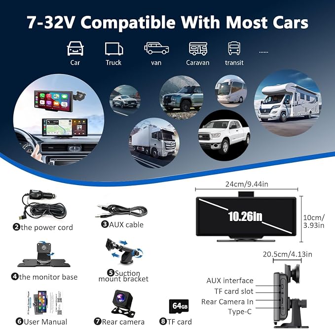 Wireless Carplay Screen for Car, 10.26" HD Touchscreen - Image 7