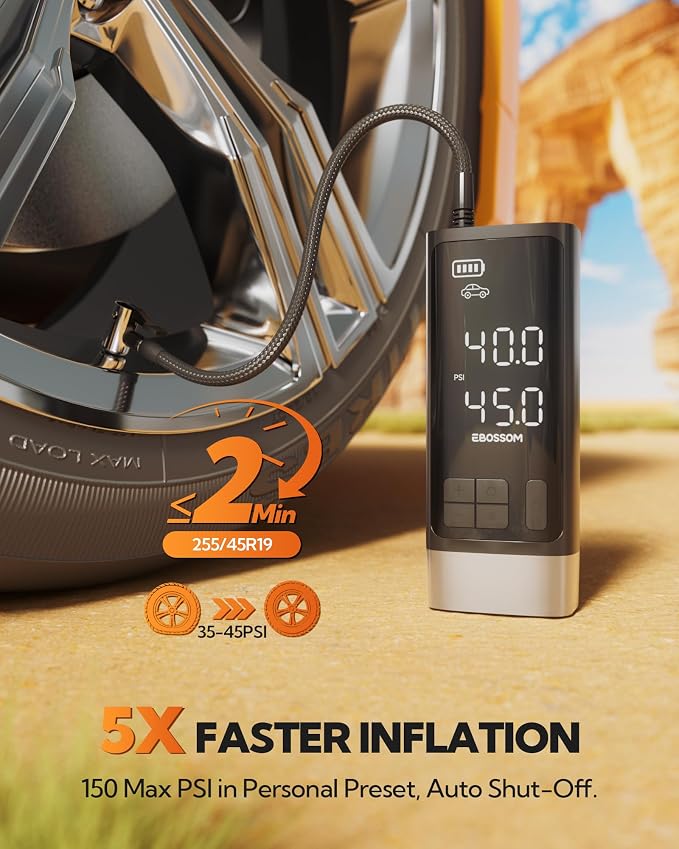 Portable Tire Inflator with Dual-Cylinder, 5 x Fast Inflation Car Air - Image 2