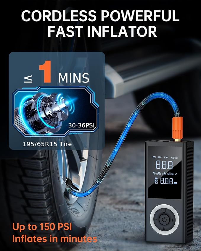Tire Inflator Portable Air Compressor, 150 PSI Smart Air Pump - Image 2