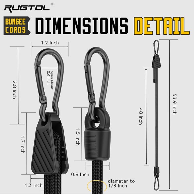 Adjustable Bungee Cords with Hooks, 6 Pack Heavy Duty Outdoor Carabiner Bungee - Image 2