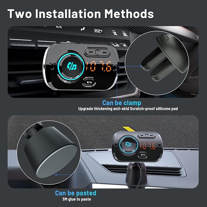 Bluetooth FM Transmitter for Car, Wireless Radio Adapter Car Music Player - Image 7